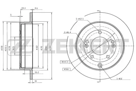ZEKKERT BS5957 Диск торм.задний Hyundai Grand eur IV 06-, Kia Opirus 06-