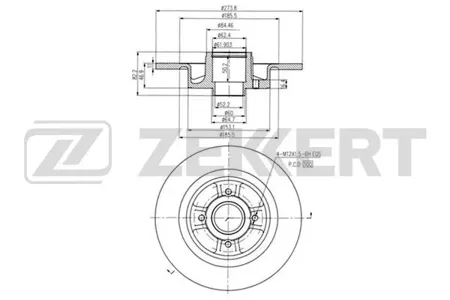 ZEKKERT BS6001 Диск торм.задний Renault Scenic II 04- (без подшипника, без ABS)