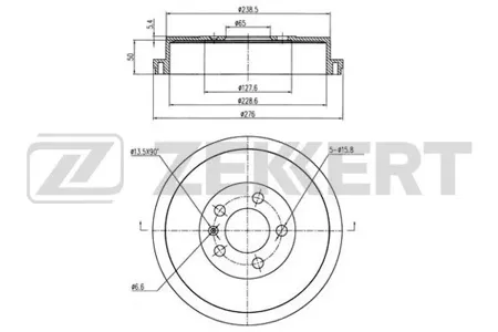 ZEKKERT BS6016 Барабан тормозной задний VW Polo V 10-, Skoda Rapid (NH3, NK3, NH1) 12-