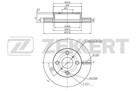 ZEKKERT BS6071 Диск торм. перед. Toyota Caldina (T190) 94-, Carina (T210) 96-