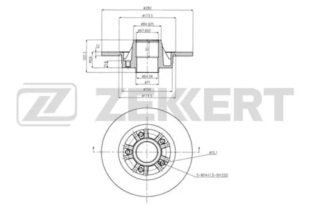 ZEKKERT BS6072 Диск торм.задний Nissan Primastar (X83) 02-, Opel Vivaro A 01-, Renault Trafic II 01- (без подшипника, без ABS)