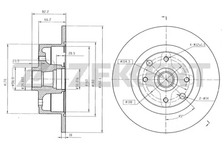 ZEKKERT BS6089 Диск торм.задний Opel Kadett E 87-, Vectra A 88-