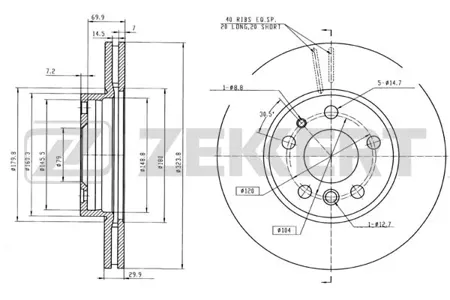 ZEKKERT BS6129 Диск торм. перед. BMW 5 (E39) 96-, 7 (E32, E38) 87-, 8 (E31) 90-