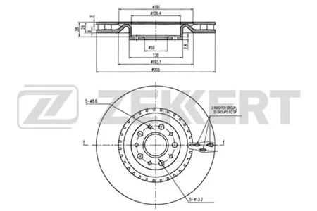 ZEKKERT BS6233 Диск торм. перед. Fiat 500L (35) 13-, Doblo (263, 152) 10-, Opel Co Mercedes o 12-