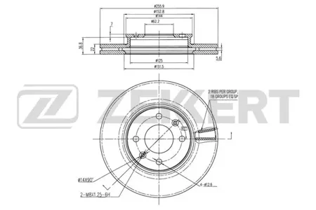 ZEKKERT BS6236 Диск торм. перед. Hyundai i20 II 14-, Solaris II 17-, Kia Rio IV 17-