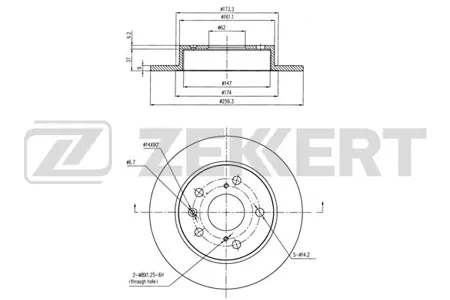 ZEKKERT BS6243 Диск торм.задний Suzuki SX4 (JY) 13-, Swift (FZ, NZ) 13-, Vitara (LY) 15-