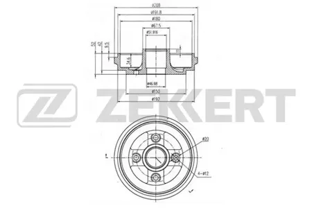 ZEKKERT BS6326 Барабан тормозной . задн. Opel Agila A 00-, Suzuki Alto (FF) 04-, Ignis (FH) 00-, Wagon R+ (MM) 00- (с ABS)