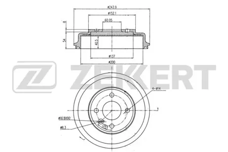 ZEKKERT BS6328 Барабан тормозной . задн. Chevrolet Aveo (T300) 11-