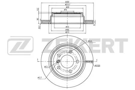 ZEKKERT BS6338 Диск торм.задний BMW 3 (F30-F34, F80) 11-, 4 (F32-F36, F83) 13-