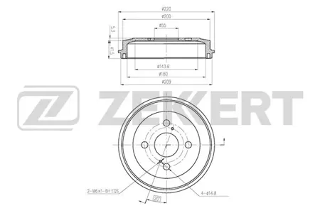ZEKKERT BS6465 Барабан тормозной задний Subaru Justy 07-, Daihatsu Materia 06-, Cuore VII 07-, Sirion II 05-