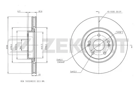 ZEKKERT BS6549 Диск торм. перед. Chery Tiggo 4 19-, Tiggo 8 20-, Jaecoo J7 23-, Xcite X-Cross 8 24- (для тормозной системы 6GN)