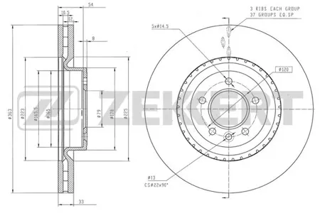 ZEKKERT BS6568 Диск торм.перед. лев,прав Range Rover IV 12-, Range Rover Sport II 19-, Discovery V 16-