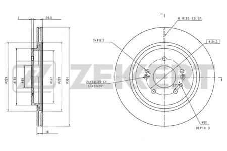 ZEKKERT BS6574 Диск тормозной задн. Hyundai Santa Fe IV 18-