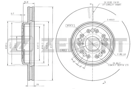 ZEKKERT BS6575 Диск торм.перед. Lexus LS 400 (UCF20) 94-, Toyota Century (G50) 97-