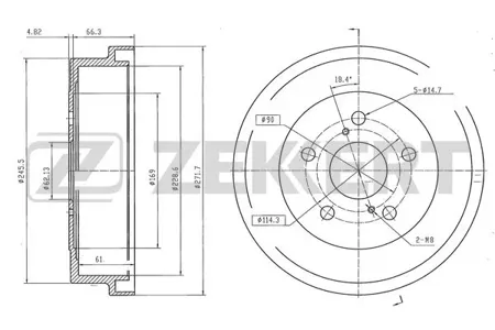 ZEKKERT BS6578 Барабан тормозной задн. Toyota Camry (V10) 91-