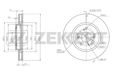 ZEKKERT BS6586 Диск торм.перед. Honda Accord VII 03-, Civic VII 01-, CR-V II 01-