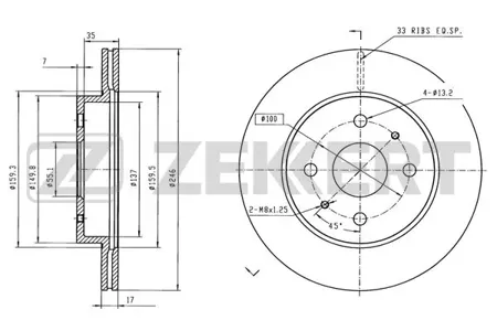 ZEKKERT BS6592 Диск торм.перед. Daihatsu Sirion II 05-, Cuore VII 07-