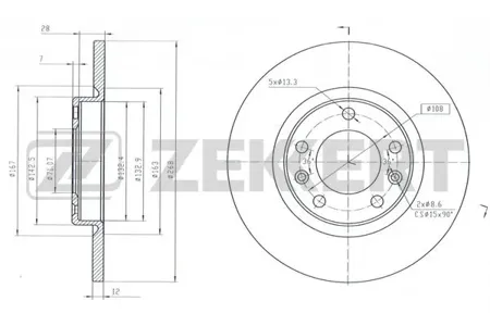 ZEKKERT BS6593 Диск торм.задний Citroen C4 Picasso II 13-, C4 Grand Picasso II 13-, Peugeot 3008 16-