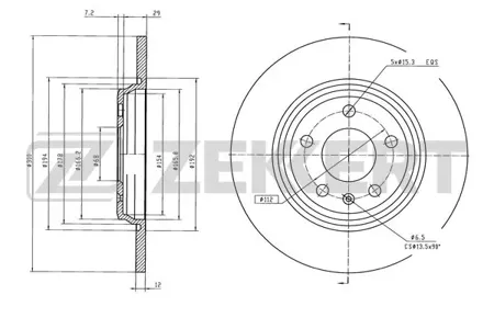 ZEKKERT BS6595 Диск торм.задний Audi A6 V 18-, A4 V 15-, Q5 II 16-, A5 II 16-