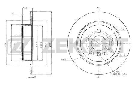 ZEKKERT BS6597 Диск торм.задний BMW 1 (F40) 19-, 2 (F44, F45, F46) 13-, X1 (F48) 14-, X2 (F39) 18-, Mini Cooper (F56) 19- (D=280 mm)