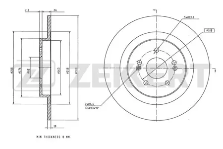 ZEKKERT BS6619 Диск торм.задний Chery Tiggo 8 19- ( с электрическим стояночным тормозом)