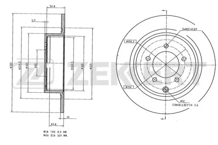 ZEKKERT BS6624 Диск торм.задний Mitsubishi   Outlander II 06-, Citroen C-Crosser 10-, Peugeot 4008 12-, Jeep Compass s I,II 10-