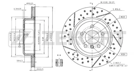 ZEKKERT BS6673B Диск торм.задний BMW 3 (F30, F31, F34, F80) 11-, 4 (F32, F33, F36, F82, F83) 13- (с покрытием)