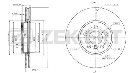 ZEKKERT BS6679 Диск торм.перед. BMW X1 (F48) 14-, 1 (F40) 19-, Mini Countryman (F60) 16-, Clubman (F54) 14-