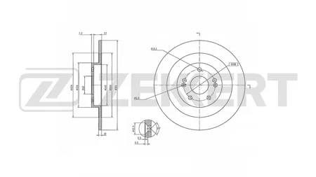 ZEKKERT BS7008 Диск торм.задний Chery Tiggo 7 Pro (T1) 20-, Tiggo 7 Pro Max (T1) 21-, Exeed LX (T1C) 20-, Omoda C5 (T19C) 22-