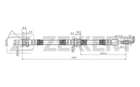 ZEKKERT BS9242 Шланг тормозной перед. SsangYong Korando 88-, Korando II 96-, Musso 96-