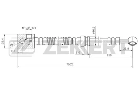 ZEKKERT BS9462 Шланг тормозной перед. левый SsangYong Actyon I, II 05-, Kyron 05-, Rexton I, II 06-
