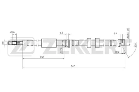 ZEKKERT BS9506 Шланг тормозной перед. Skoda Fabia (NJ) 14-, Rapid (NH) 12-, VW Polo IV, V 01-