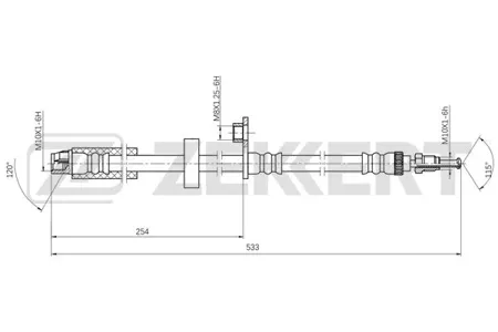 ZEKKERT BS9510 Шланг тормозной перед. Citroen C3 II, III 14-, C3 Picasso 09-, Peugeot 207 06-, 407 05-
