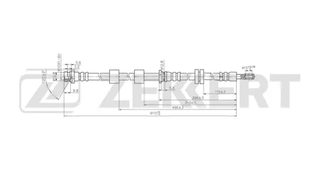 ZEKKERT BS9565 Шланг тормозной перед. левый Mitsubishi Lancer VIII 08-, Outlander II, III 06-, ASX 10-, Peugeot 4007 07-, Citroen C-Crosser 07-