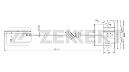 ZEKKERT BZ1002 Трос ручного тормоза передний Kia Carens 00-, Shuma I,II 97-, Cerato 01-