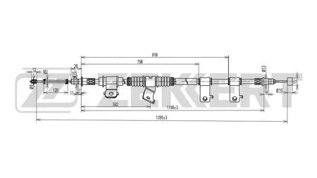 ZEKKERT BZ1008 Трос ручного тормоза задний правый Chevrolet Aveo (T200,T250, T255) 03-, Daewoo Aveo (KLAS) 03-