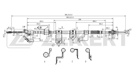 ZEKKERT BZ1024 Трос ручного тормоза правый Toyota LC Prado (J120) 02-, Lexus GX (J12) 02-