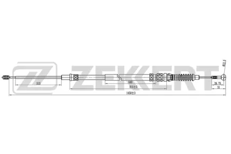 ZEKKERT BZ1275 Трос ручного тормоза лев.прав. Audi A3 II 03-, Skoda Octavia (1Z) 04-, Yeti (5L) 09-, VW Golf V, VI 03-, Jetta III 04-, Seat Leon II 05-, Toledo III 04-