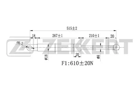 ZEKKERT GF1167 Амортизатор крышки багажника VW TranSporter III 79-