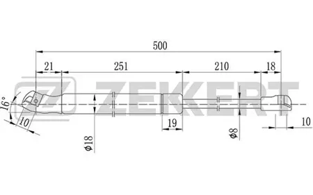 ZEKKERT GF1180 Пружина газовая капота лев. Audi A3 96-, VW Golf III, IV 93-, Bora 98-