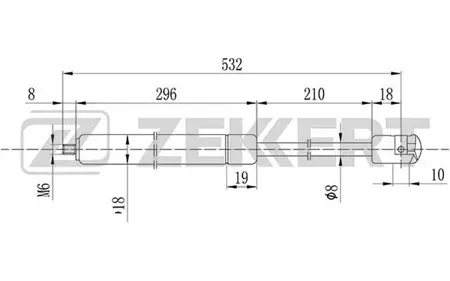 ZEKKERT GF1487 Пружина газовая капота лев. Mercedes C-Class (203) 00-, CLK (209) 02-