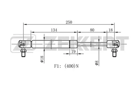 ZEKKERT GF1497 Пружина газовая капота Volvo S60 00-, S80 98-, V70 II 00-, XC70 97-