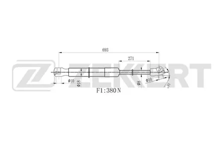 ZEKKERT GF1958 Пружина газовая капота VW CC 11-, Passat CC 08-