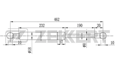 ZEKKERT GF2000 Амортизатор крышки багажника Chevrolet Lacetti (J200) 05-