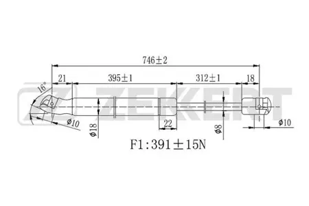 ZEKKERT GF2058 Пружина газовая капота Hyundai Grand eur 05-
