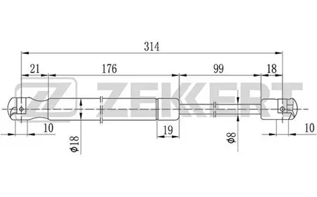 ZEKKERT GF2080 Пружина газовая капота Chrysler 300C 04-