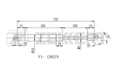ZEKKERT GF2107 Пружина газовая капота VW Golf VI 08-