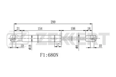 ZEKKERT GF2227 Пружина газовая капота BMW X3 (F25) 10-, X4 (F26) 14-