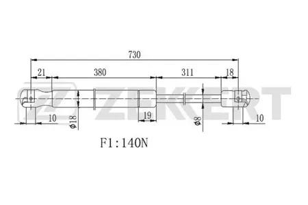 ZEKKERT GF2279 Пружина газовая капота Volvo C30 06-, C70 II 06-, S40 II 04-, V50 04-
