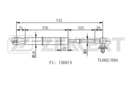 ZEKKERT GF2286 Пружина газовая капота Toyota Camry (V30) 01-